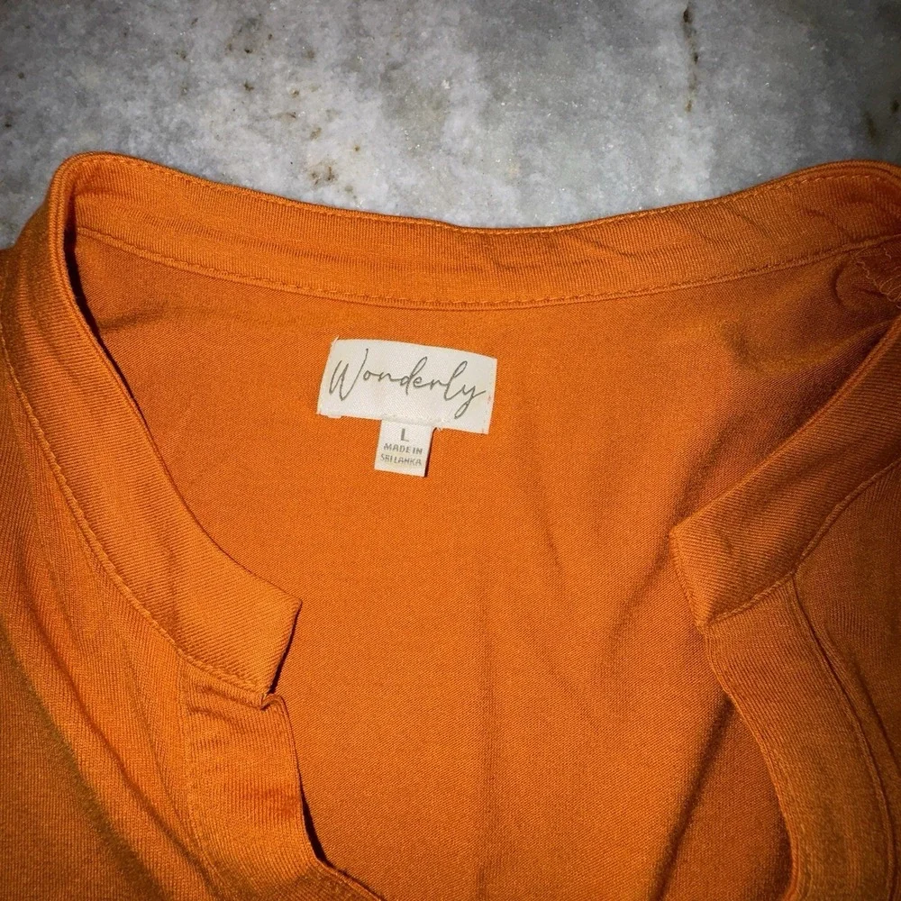 NWOT Wonderly Mini Dress Large Dark Orange Boho Button Front Short Sleeve Casual